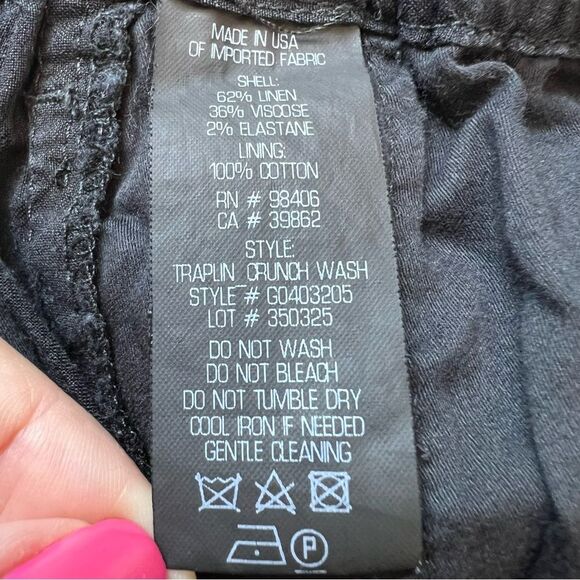 THEORY Slim Straight Linen Blend Pants Paper Bag Waist High Rise Black Size 00 - Picture 9 of 9